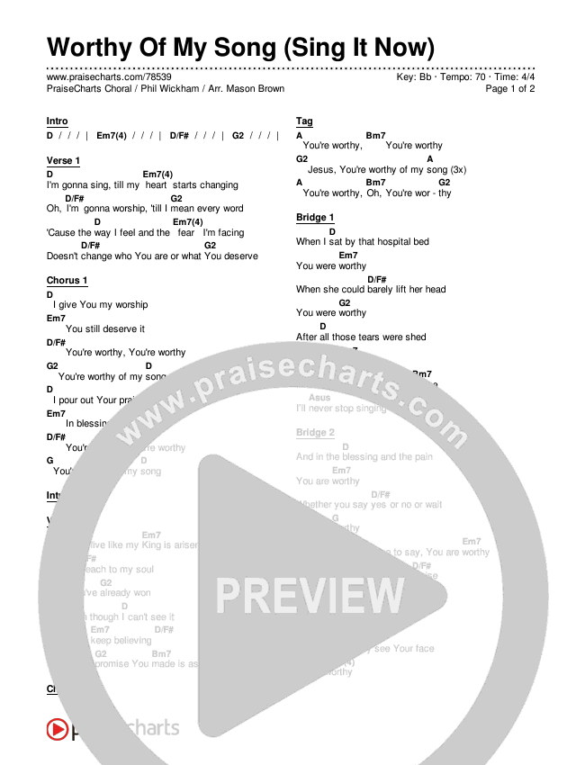 Worthy Of My Song (Sing It Now SATB) Chords & Lyrics (Phil Wickham / Arr. Mason Brown)