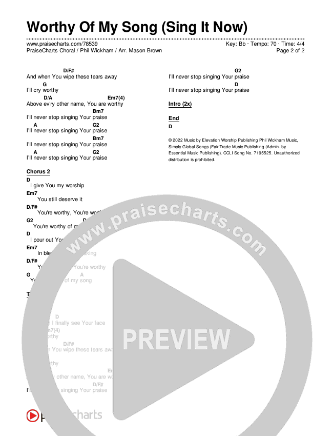 Worthy Of My Song (Sing It Now SATB) Chords & Lyrics (Phil Wickham / Arr. Mason Brown)