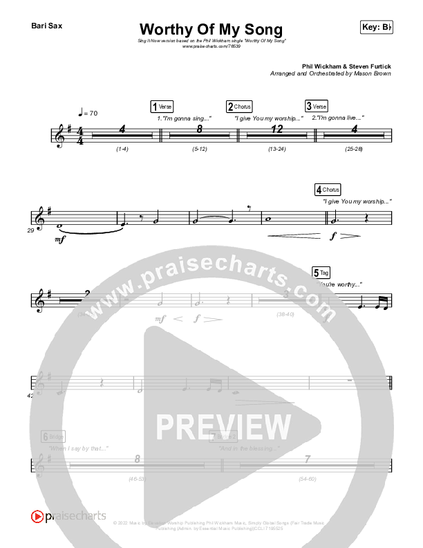 Worthy Of My Song (Sing It Now SATB) Bari Sax (Phil Wickham / Arr. Mason Brown)