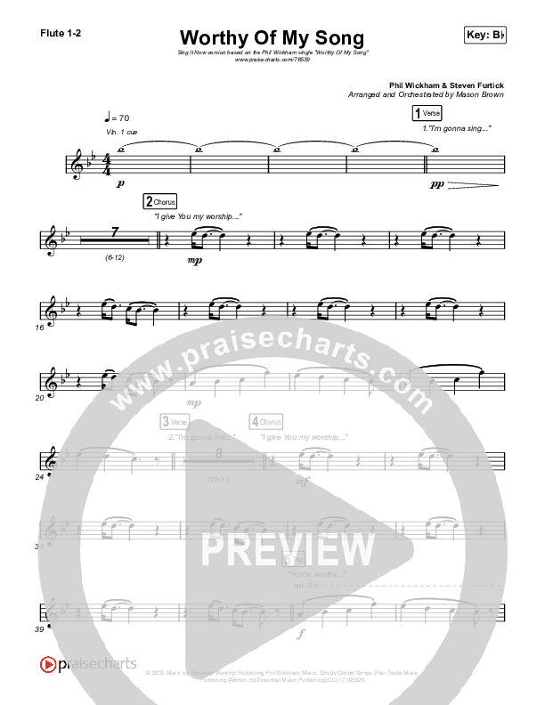 Worthy Of My Song (Sing It Now SATB) Flute 1/2 (Phil Wickham / Arr. Mason Brown)