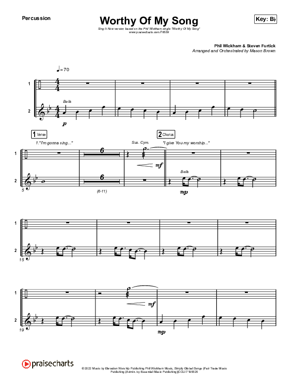 Worthy Of My Song (Sing It Now SATB) Percussion (Phil Wickham / Arr. Mason Brown)
