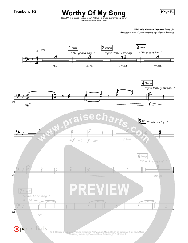 Worthy Of My Song (Sing It Now SATB) Trombone 1/2 (Phil Wickham / Arr. Mason Brown)