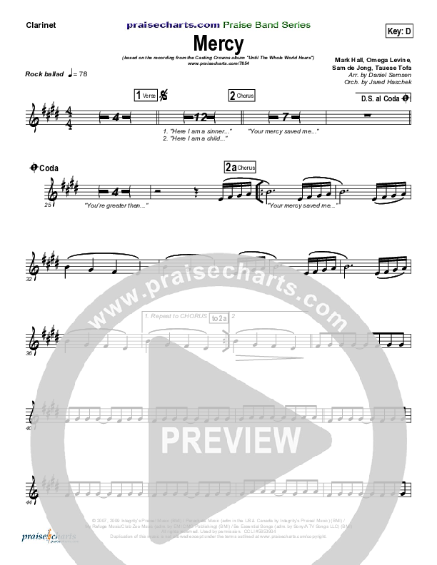 Mercy Clarinet (Casting Crowns)