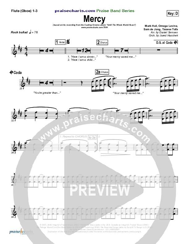 Mercy Flute/Oboe 1/2/3 (Casting Crowns)