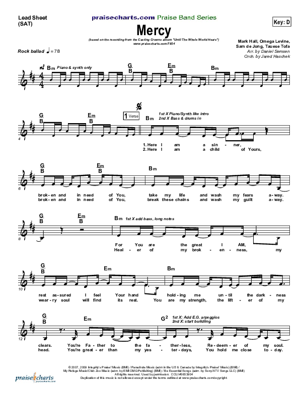 Mercy Lead Sheet (SAT) (Casting Crowns)