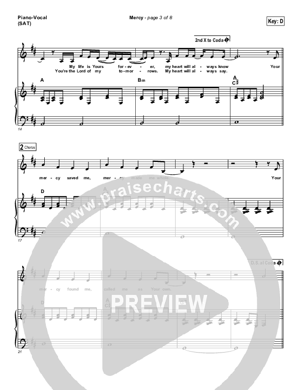 Mercy Piano/Vocal (SAT) (Casting Crowns)