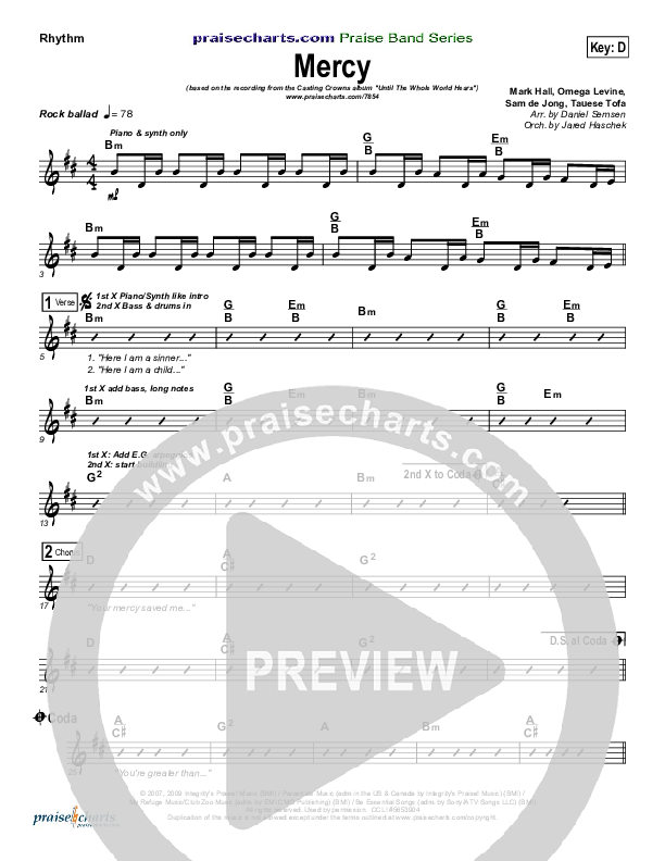 Mercy Rhythm Chart (Casting Crowns)