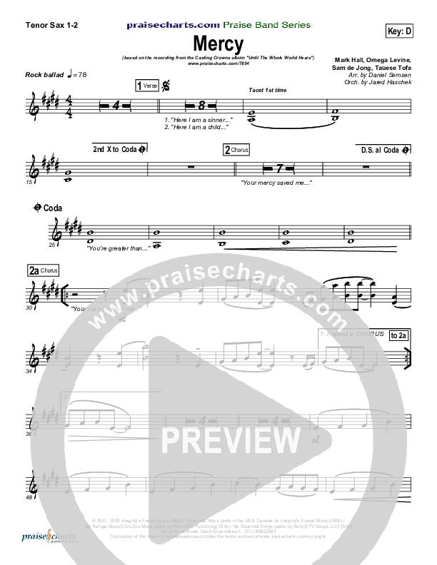 Mercy Tenor Sax 1/2 (Casting Crowns)