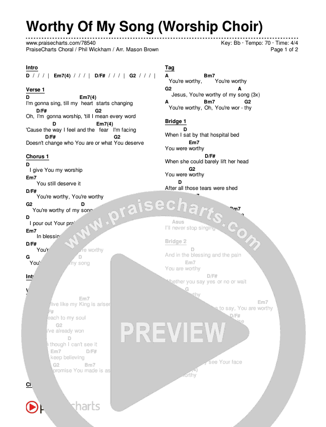 Worthy Of My Song (Worship Choir SAB) Chords & Lyrics (Phil Wickham / Arr. Mason Brown)