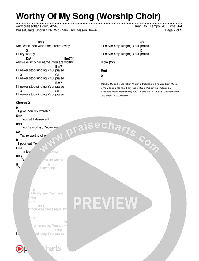 Worthy Of My Song (Worship Choir SAB) Chords & Lyrics (Phil Wickham / Arr. Mason Brown)