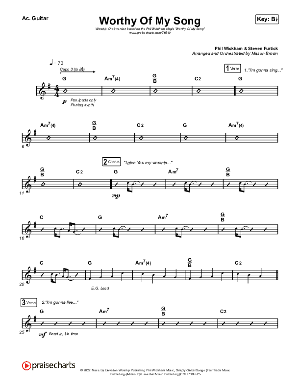 Worthy Of My Song (Worship Choir SAB) Acoustic Guitar (Phil Wickham / Arr. Mason Brown)