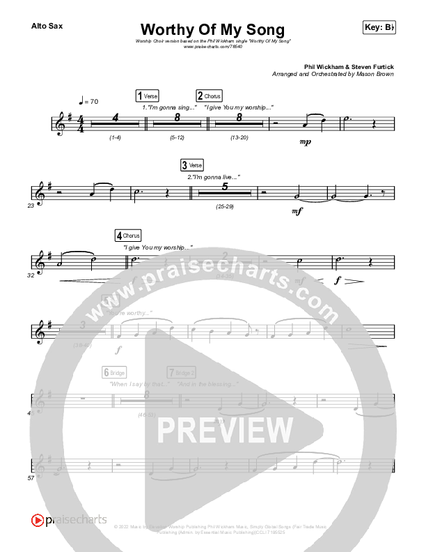 Worthy Of My Song (Worship Choir SAB) Alto Sax (Phil Wickham / Arr. Mason Brown)