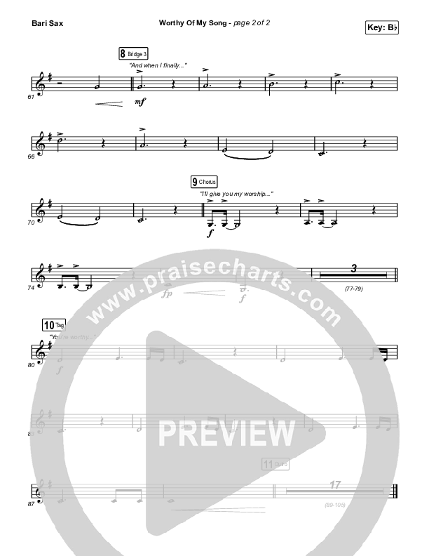 Worthy Of My Song (Worship Choir SAB) Bari Sax (Phil Wickham / Arr. Mason Brown)
