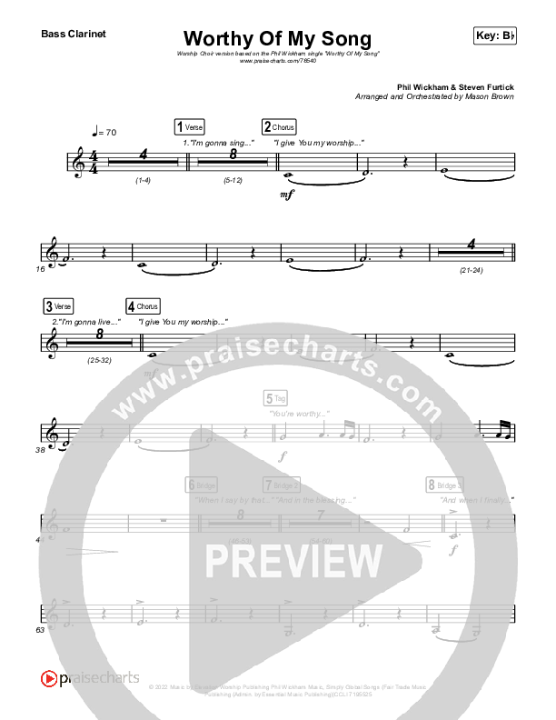 Worthy Of My Song (Worship Choir SAB) Bass Clarinet (Phil Wickham / Arr. Mason Brown)