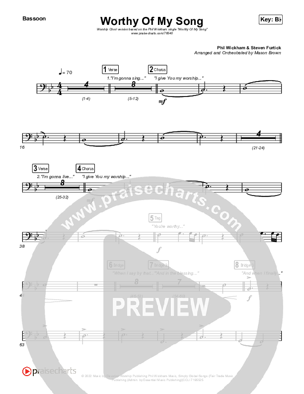 Worthy Of My Song (Worship Choir SAB) Bassoon (Phil Wickham / Arr. Mason Brown)