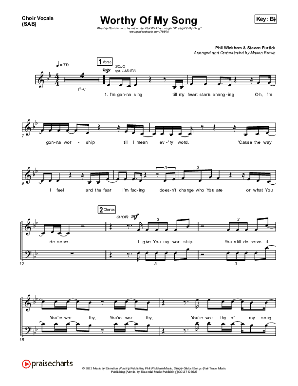 Worthy Of My Song (Worship Choir SAB) Choir Sheet (SAB) (Phil Wickham / Arr. Mason Brown)