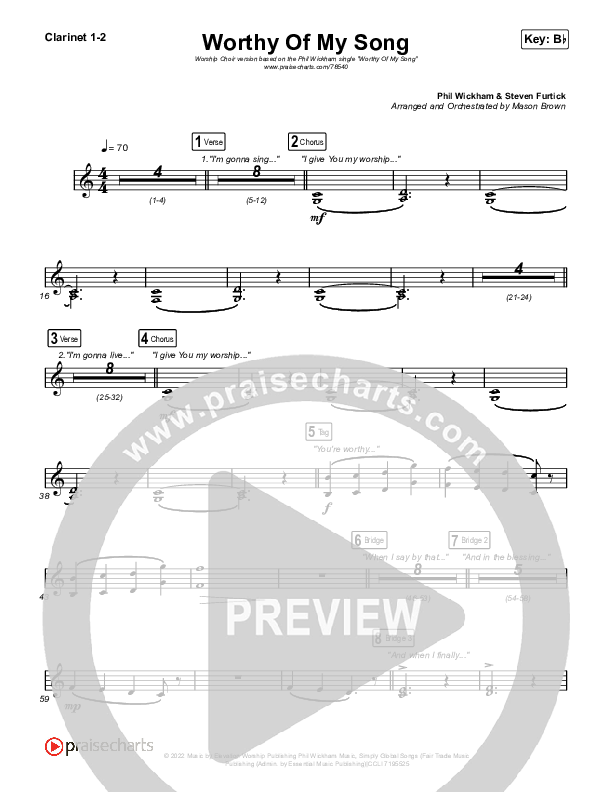 Worthy Of My Song (Worship Choir SAB) Clarinet 1/2 (Phil Wickham / Arr. Mason Brown)