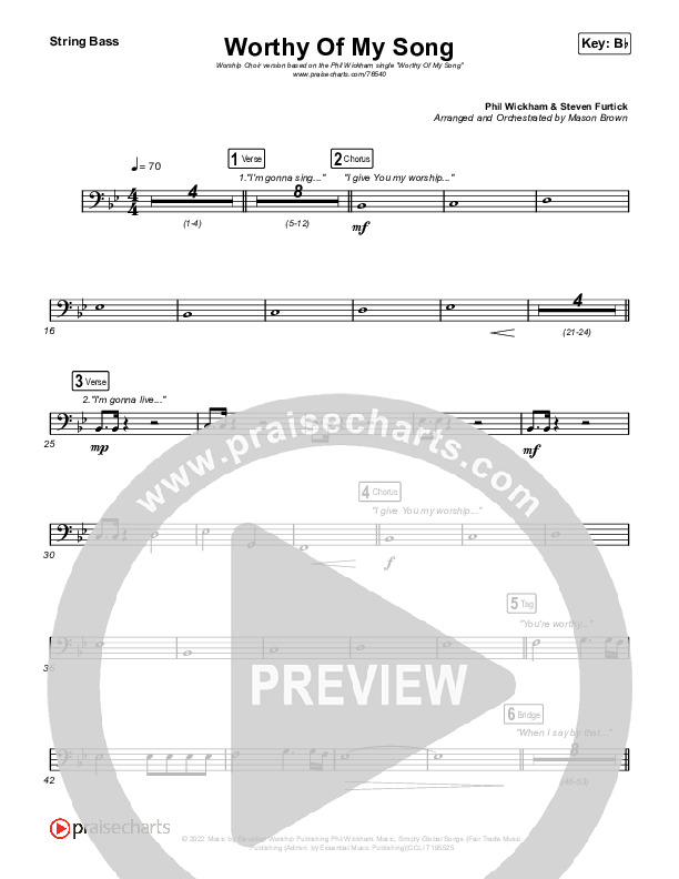 Worthy Of My Song (Worship Choir SAB) Double Bass (Phil Wickham / Arr. Mason Brown)
