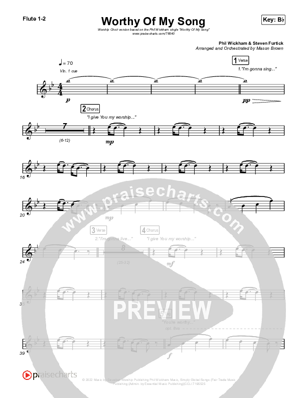 Worthy Of My Song (Worship Choir SAB) Flute 1/2 (Phil Wickham / Arr. Mason Brown)