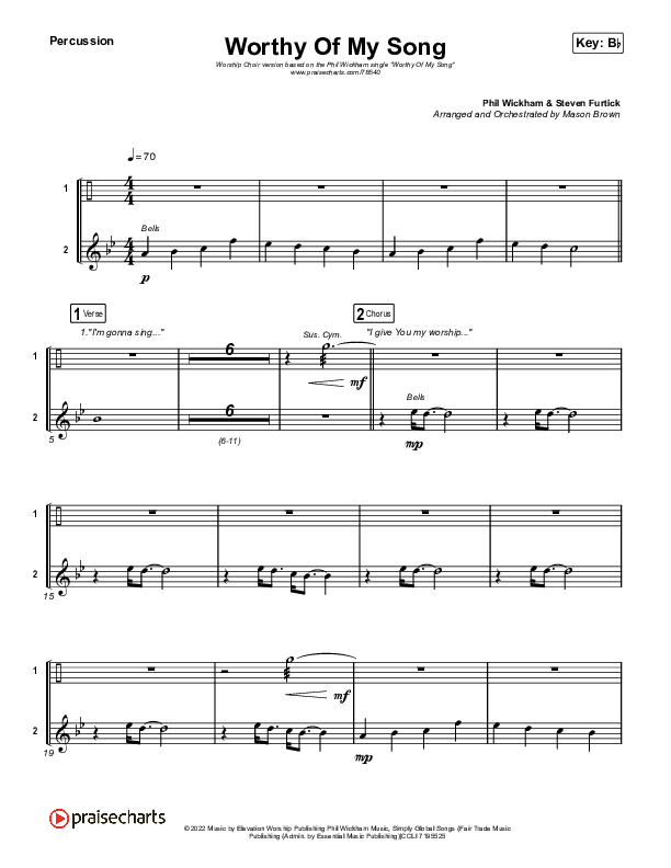 Worthy Of My Song (Worship Choir SAB) Percussion (Phil Wickham / Arr. Mason Brown)