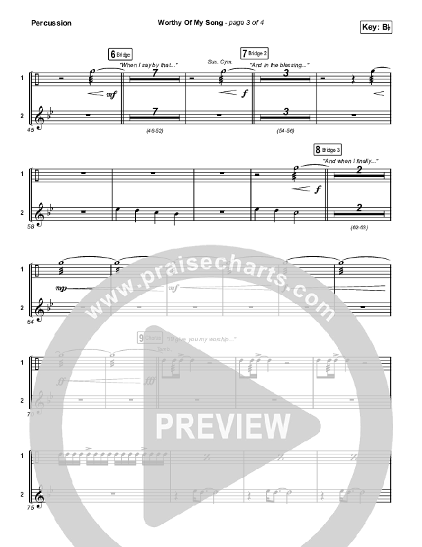 Worthy Of My Song (Worship Choir SAB) Percussion (Phil Wickham / Arr. Mason Brown)