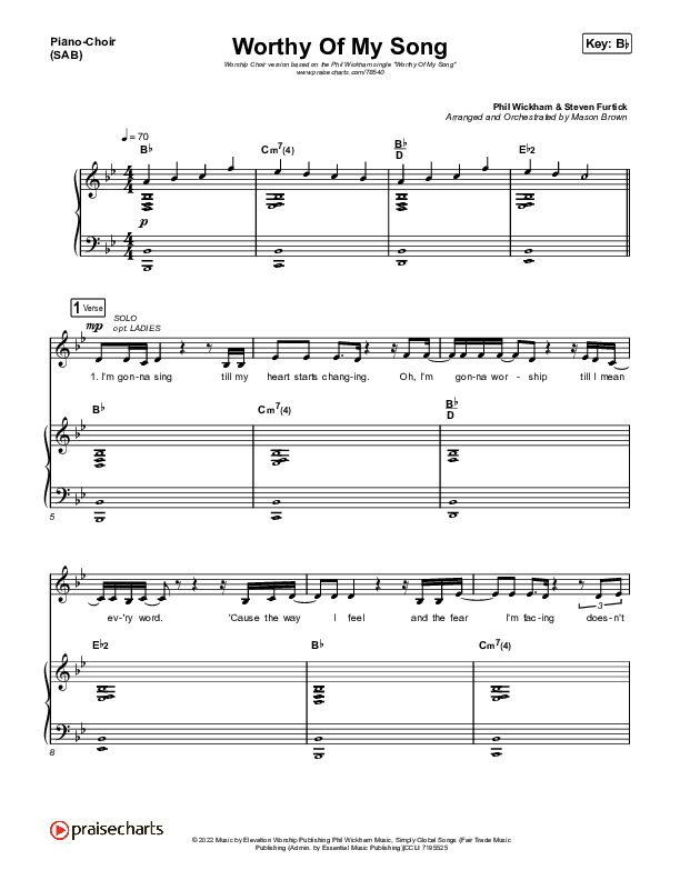 Worthy Of My Song (Worship Choir SAB) Piano/Choir (SAB) (Phil Wickham / Arr. Mason Brown)