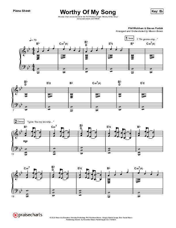 Worthy Of My Song (Worship Choir SAB) Piano Sheet (Phil Wickham / Arr. Mason Brown)