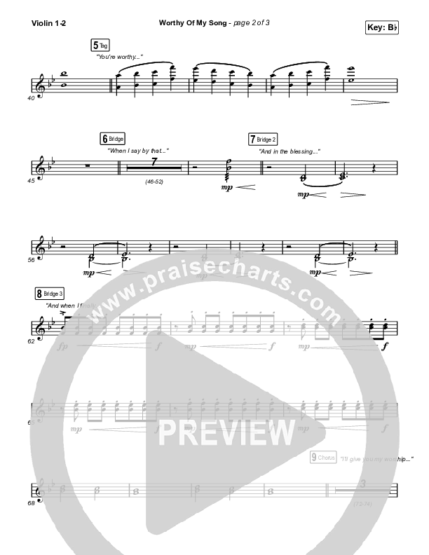 Worthy Of My Song (Worship Choir SAB) Violin 1/2 (Phil Wickham / Arr. Mason Brown)