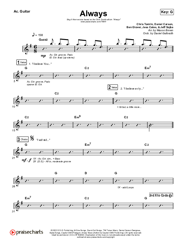Always (Sing It Now SATB) Acoustic Guitar (Chris Tomlin / Arr. Mason Brown)