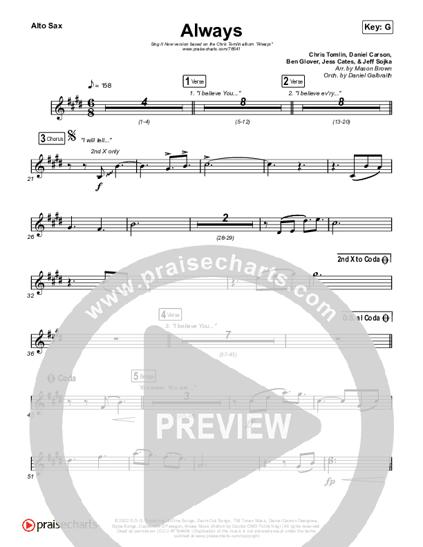 Always (Sing It Now SATB) Sax Pack (Chris Tomlin / Arr. Mason Brown)