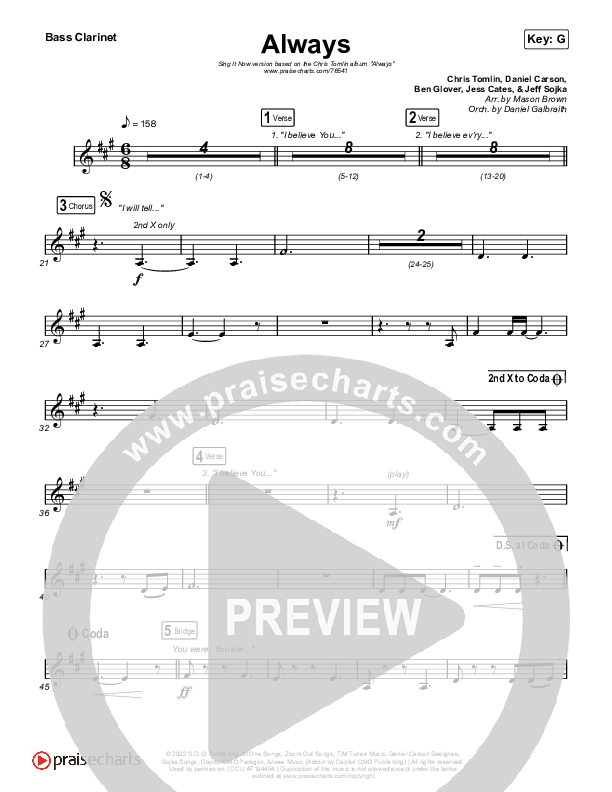 Always (Sing It Now SATB) Bass Clarinet (Chris Tomlin / Arr. Mason Brown)