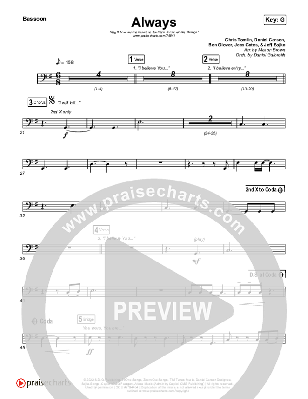 Always (Sing It Now SATB) Bassoon (Chris Tomlin / Arr. Mason Brown)