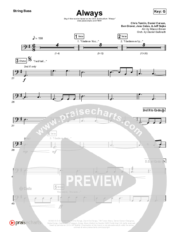 Always (Sing It Now SATB) Double Bass (Chris Tomlin / Arr. Mason Brown)