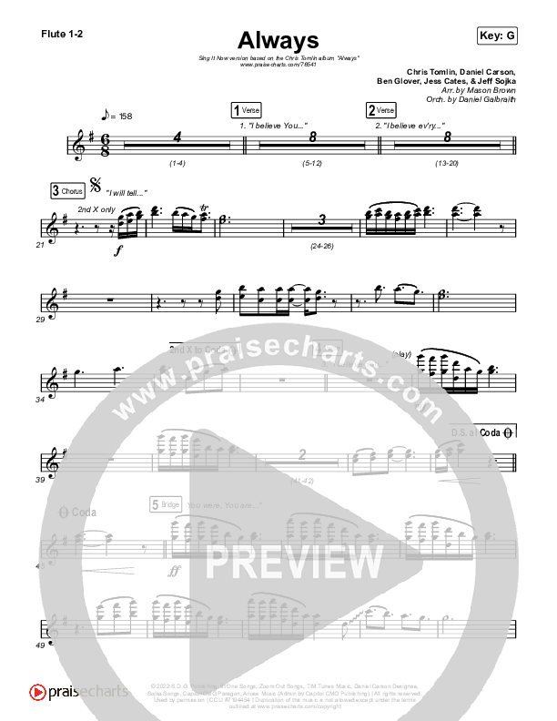 Always (Sing It Now SATB) Flute 1/2 (Chris Tomlin / Arr. Mason Brown)