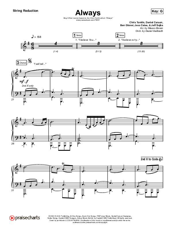 Always (Sing It Now) String Reduction (PraiseCharts Choral / Chris Tomlin / Arr. Mason Brown)