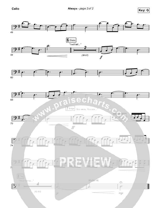 Always (Unison/2-Part Choir) Cello (Chris Tomlin / Arr. Mason Brown)