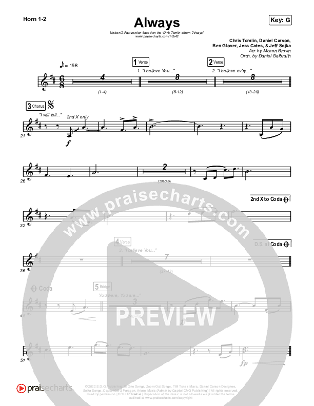 Always (Unison/2-Part Choir) Brass Pack (Chris Tomlin / Arr. Mason Brown)