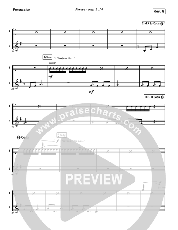 Always (Unison/2-Part Choir) Percussion (Chris Tomlin / Arr. Mason Brown)