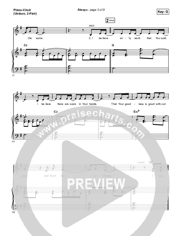 Always (Unison/2-Part Choir) Piano/Choir  (Uni/2-Part) (Chris Tomlin / Arr. Mason Brown)
