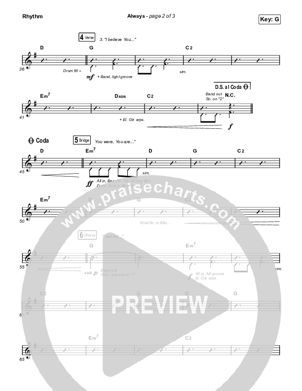 Always (Unison/2-Part Choir) Rhythm Chart (Chris Tomlin / Arr. Mason Brown)