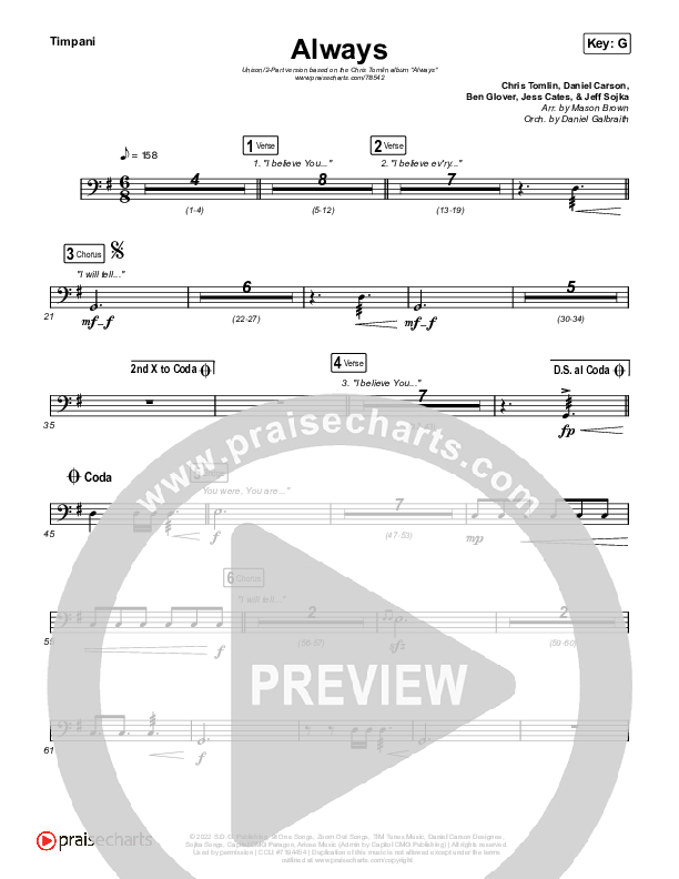 Always (Unison/2-Part Choir) Timpani (Chris Tomlin / Arr. Mason Brown)
