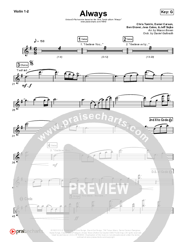 Always (Unison/2-Part Choir) String Pack (Chris Tomlin / Arr. Mason Brown)
