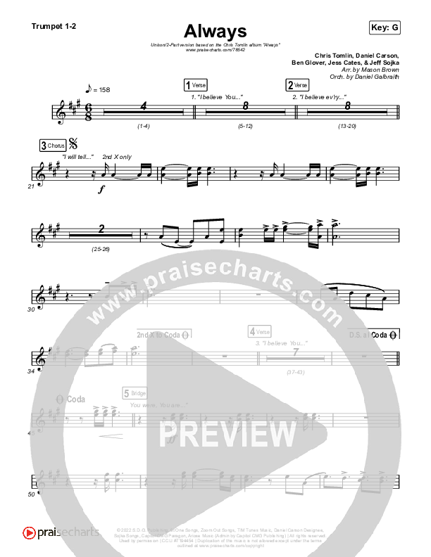 Always (Unison/2-Part) Brass Pack (PraiseCharts Choral / Chris Tomlin / Arr. Mason Brown)