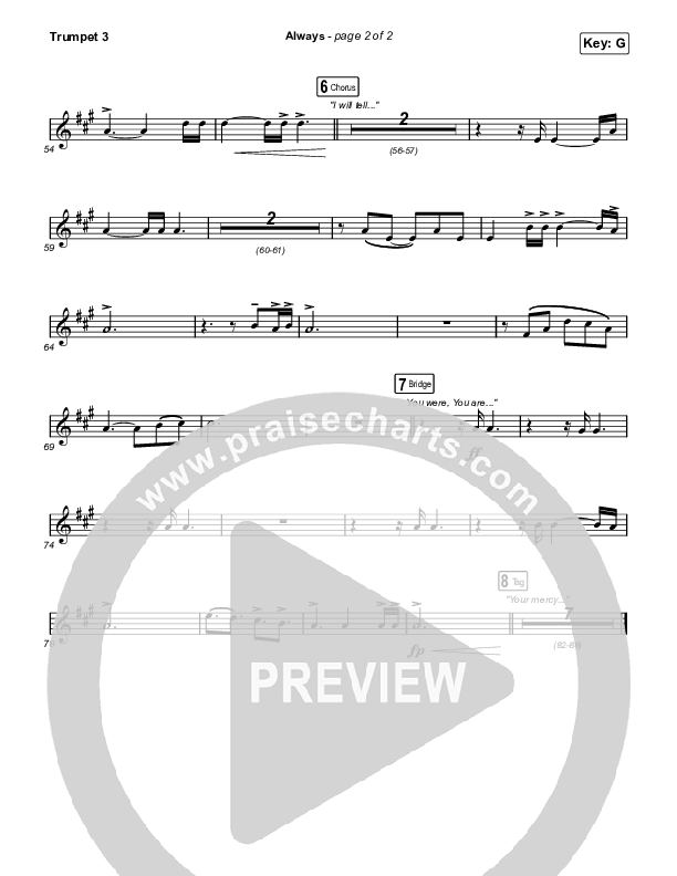 Always (Unison/2-Part) Trumpet 3 (PraiseCharts Choral / Chris Tomlin / Arr. Mason Brown)