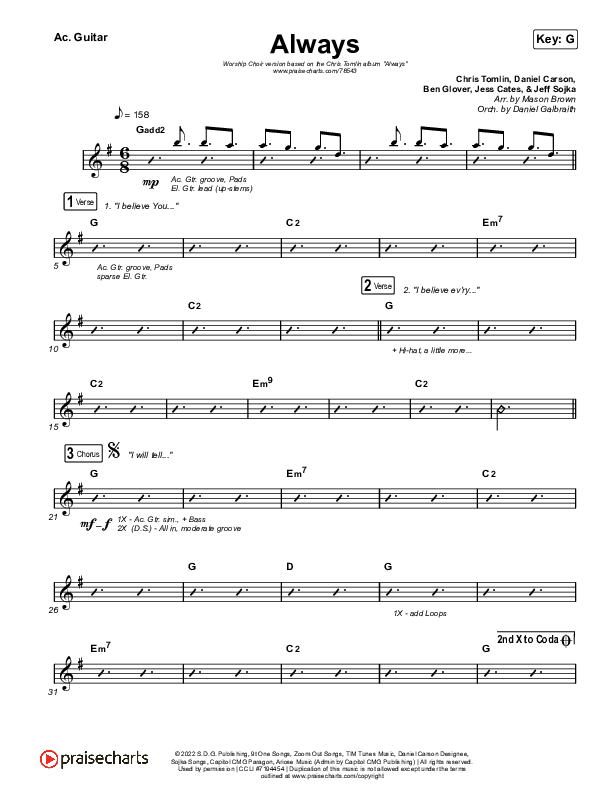Always (Worship Choir SAB) Acoustic Guitar (Chris Tomlin / Arr. Mason Brown)