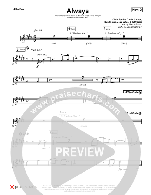 Always (Worship Choir SAB) Alto Sax (Chris Tomlin / Arr. Mason Brown)
