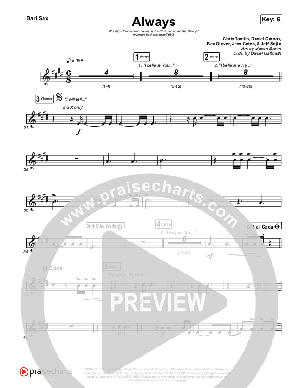 Always (Worship Choir SAB) Bari Sax (Chris Tomlin / Arr. Mason Brown)