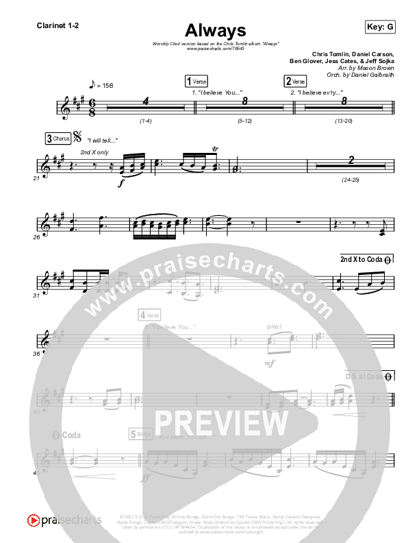 Always (Worship Choir SAB) Clarinet 1/2 (Chris Tomlin / Arr. Mason Brown)