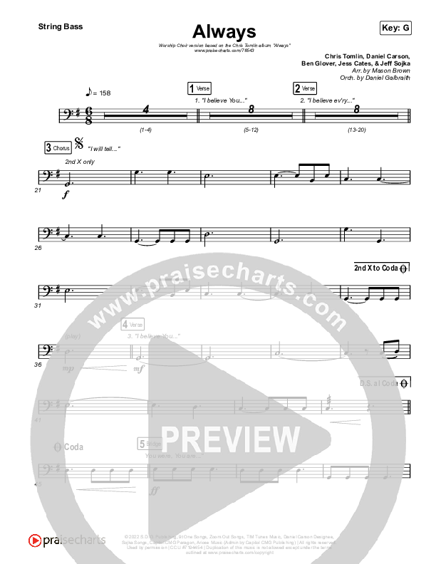 Always (Worship Choir SAB) Double Bass (Chris Tomlin / Arr. Mason Brown)