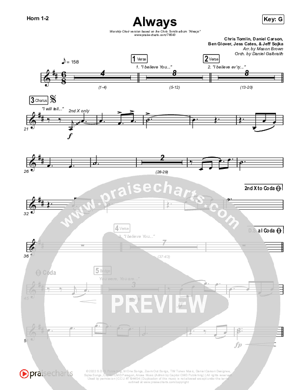 Always (Worship Choir SAB) French Horn 1/2 (Chris Tomlin / Arr. Mason Brown)
